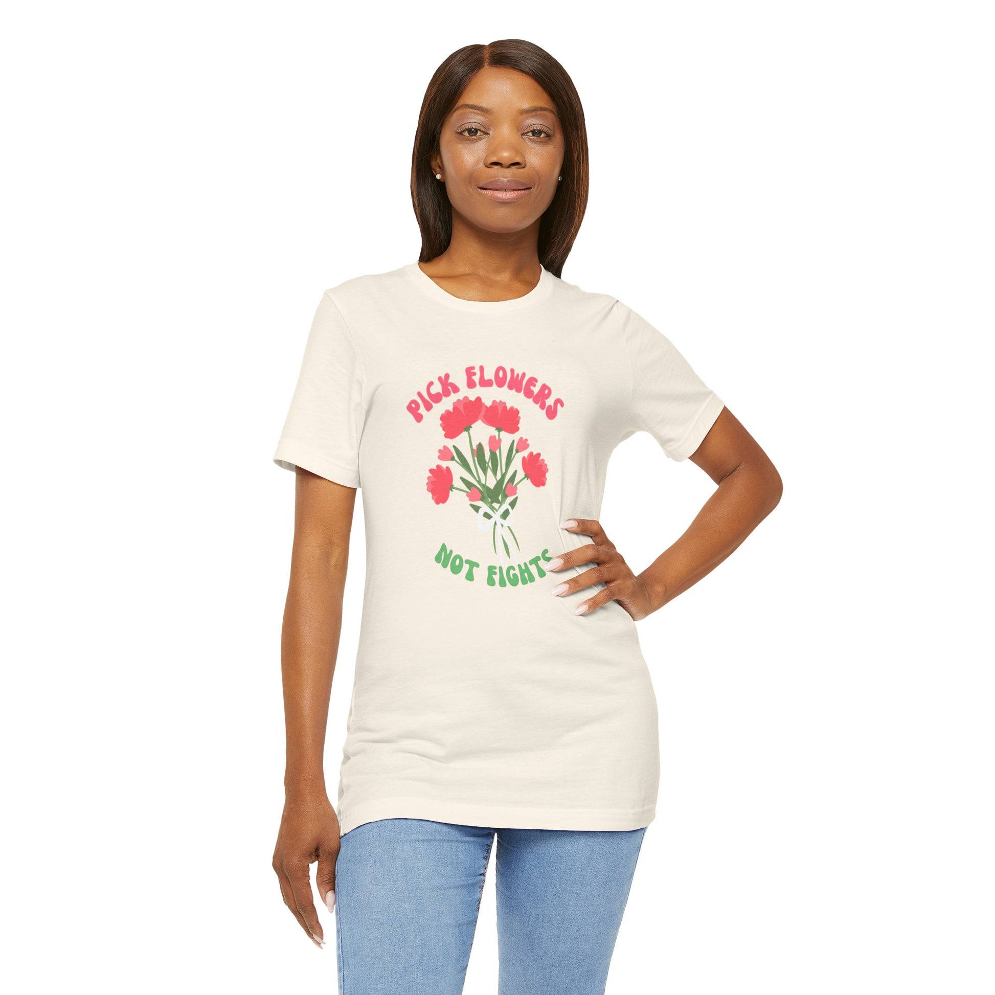 Pick Flowers Not Fights (Modern) Unisex Tee Shirt - Certified Organic & Vegan