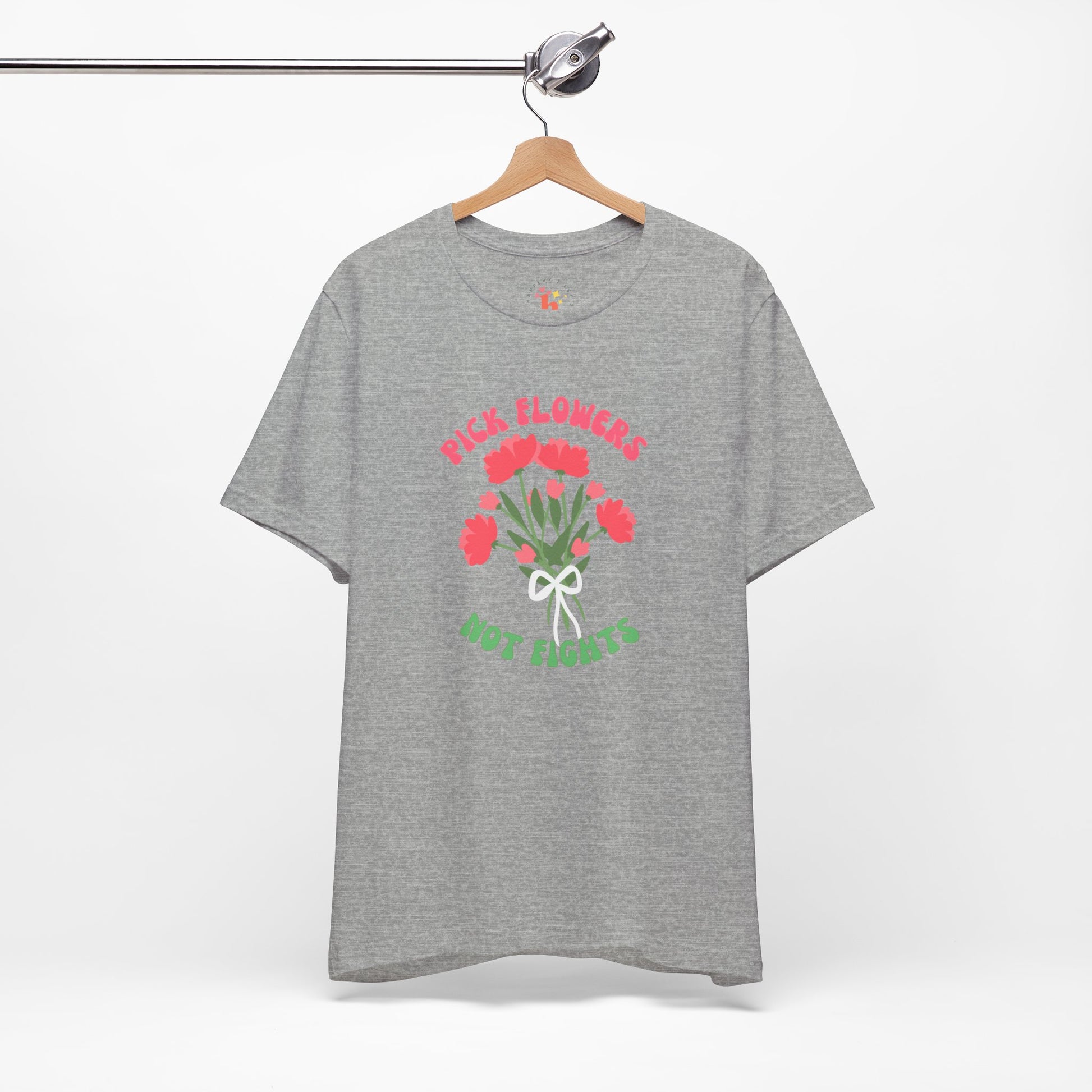 Pick Flowers Not Fights (Modern) Unisex Tee Shirt - Certified Organic & Vegan