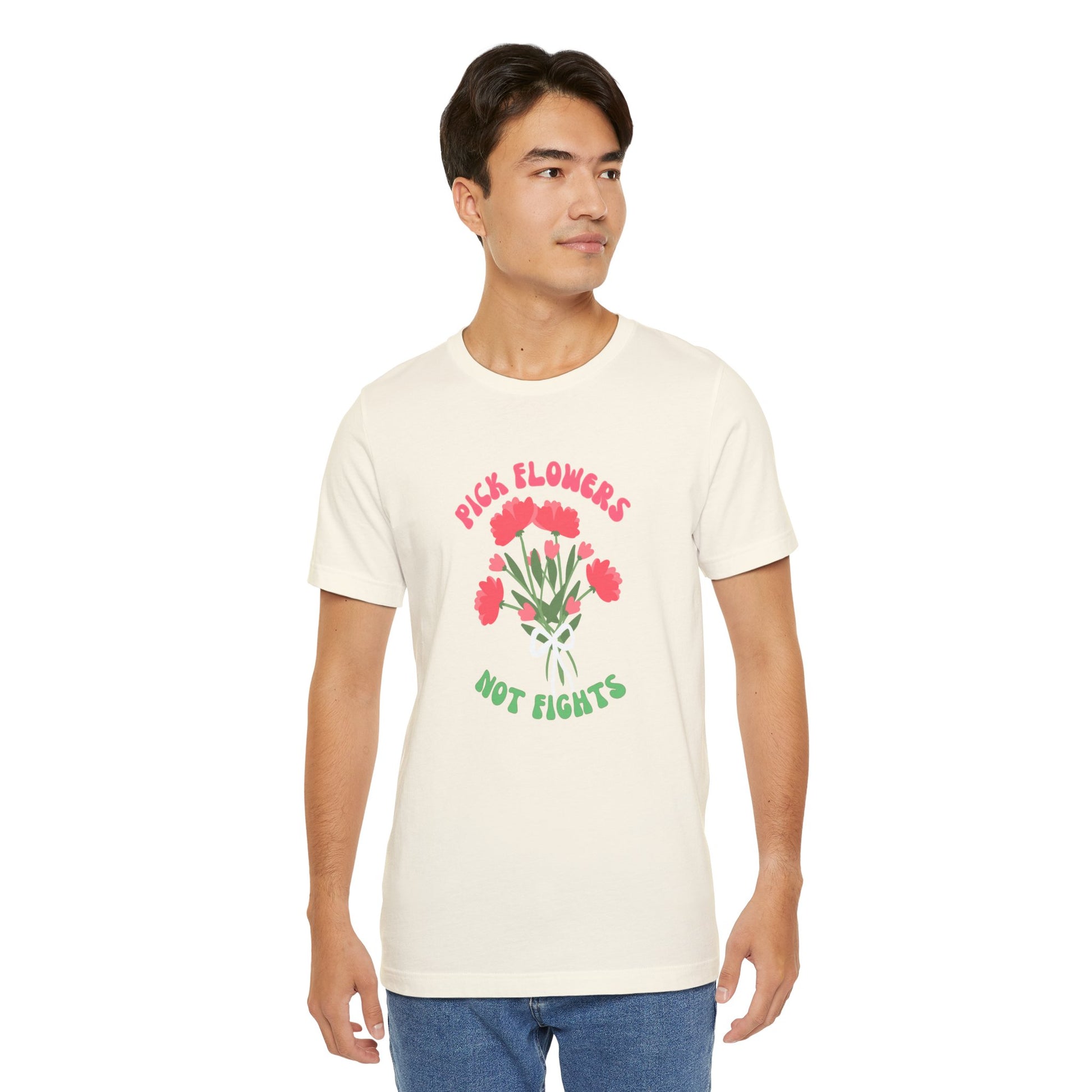 Pick Flowers Not Fights (Modern) Unisex Tee Shirt - Certified Organic & Vegan