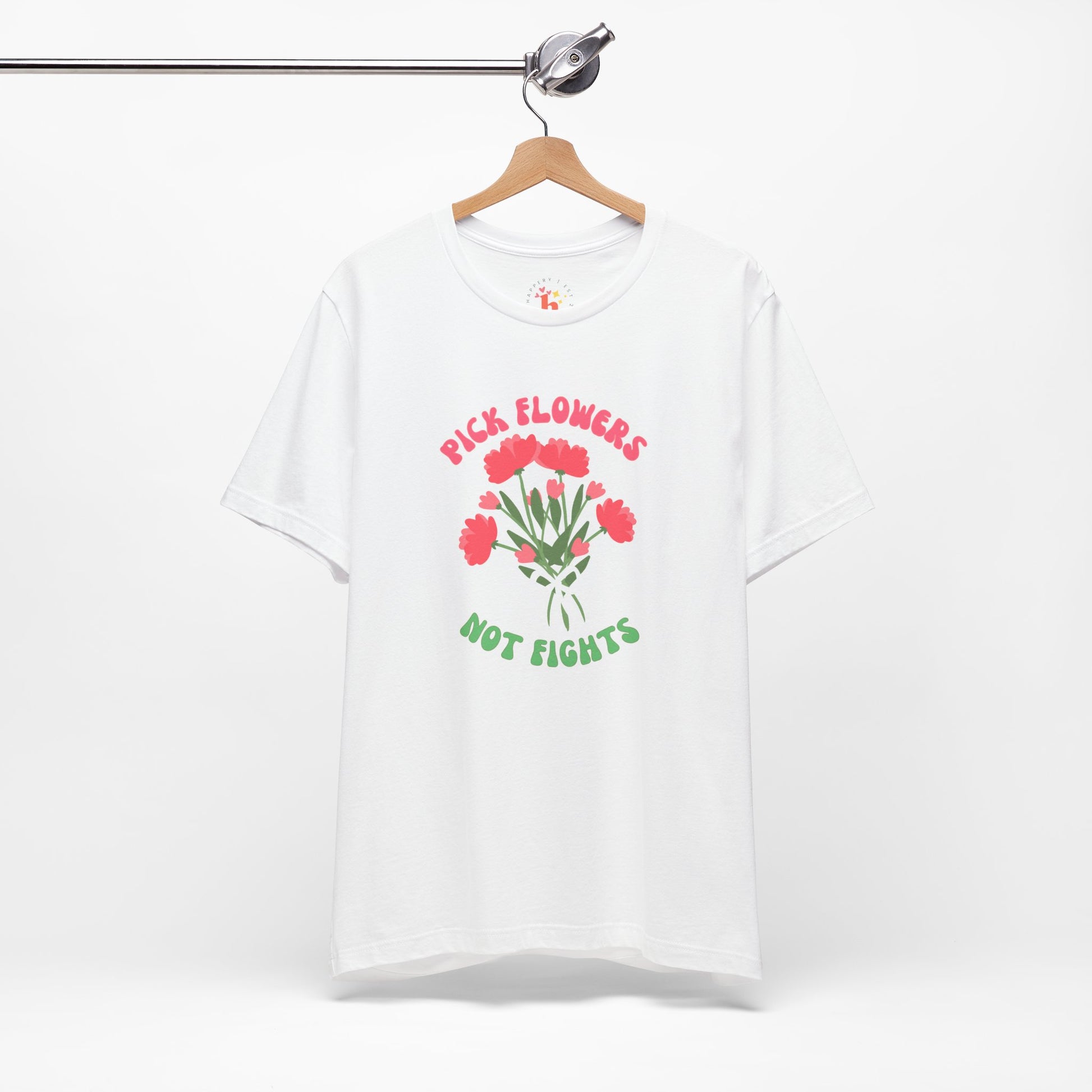 Pick Flowers Not Fights (Modern) Unisex Tee Shirt - Certified Organic & Vegan