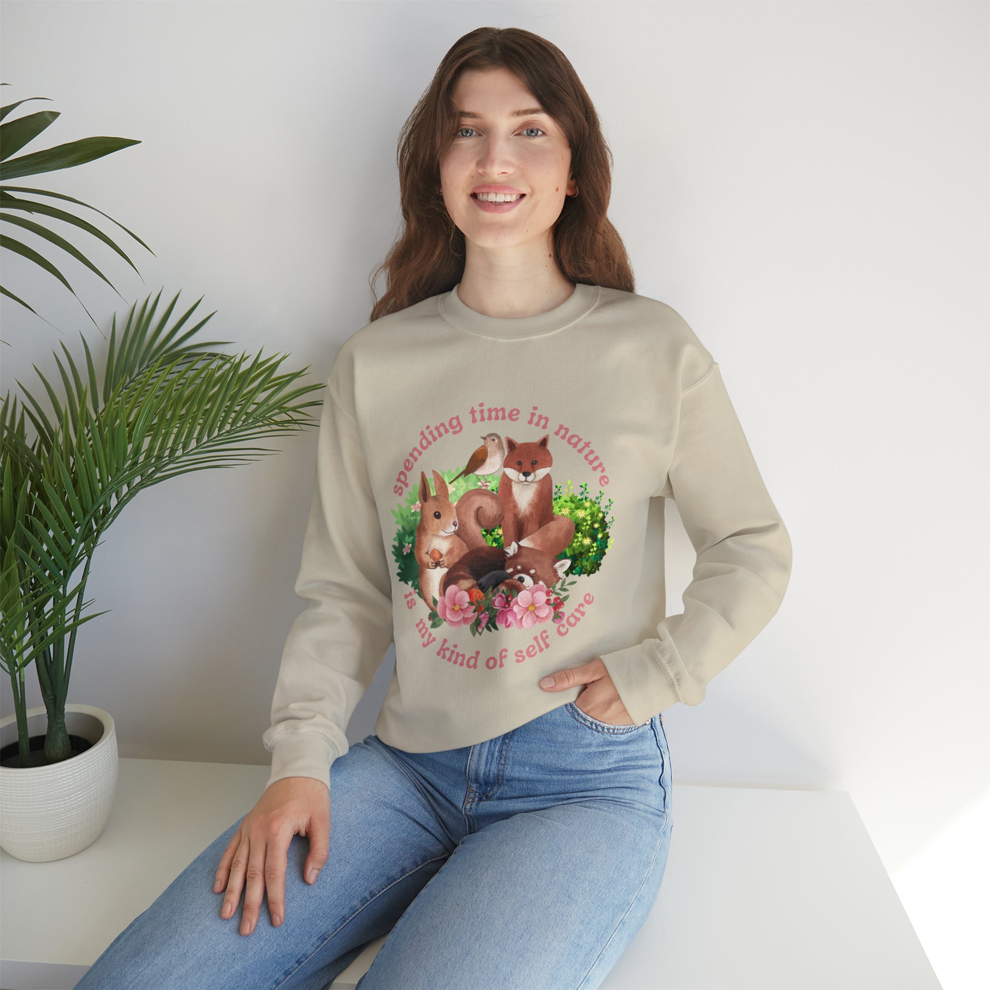 Nature is My Self Care Vintage Retro Style Unisex Heavy Blend Crewneck Sweatshirt (Fauna)