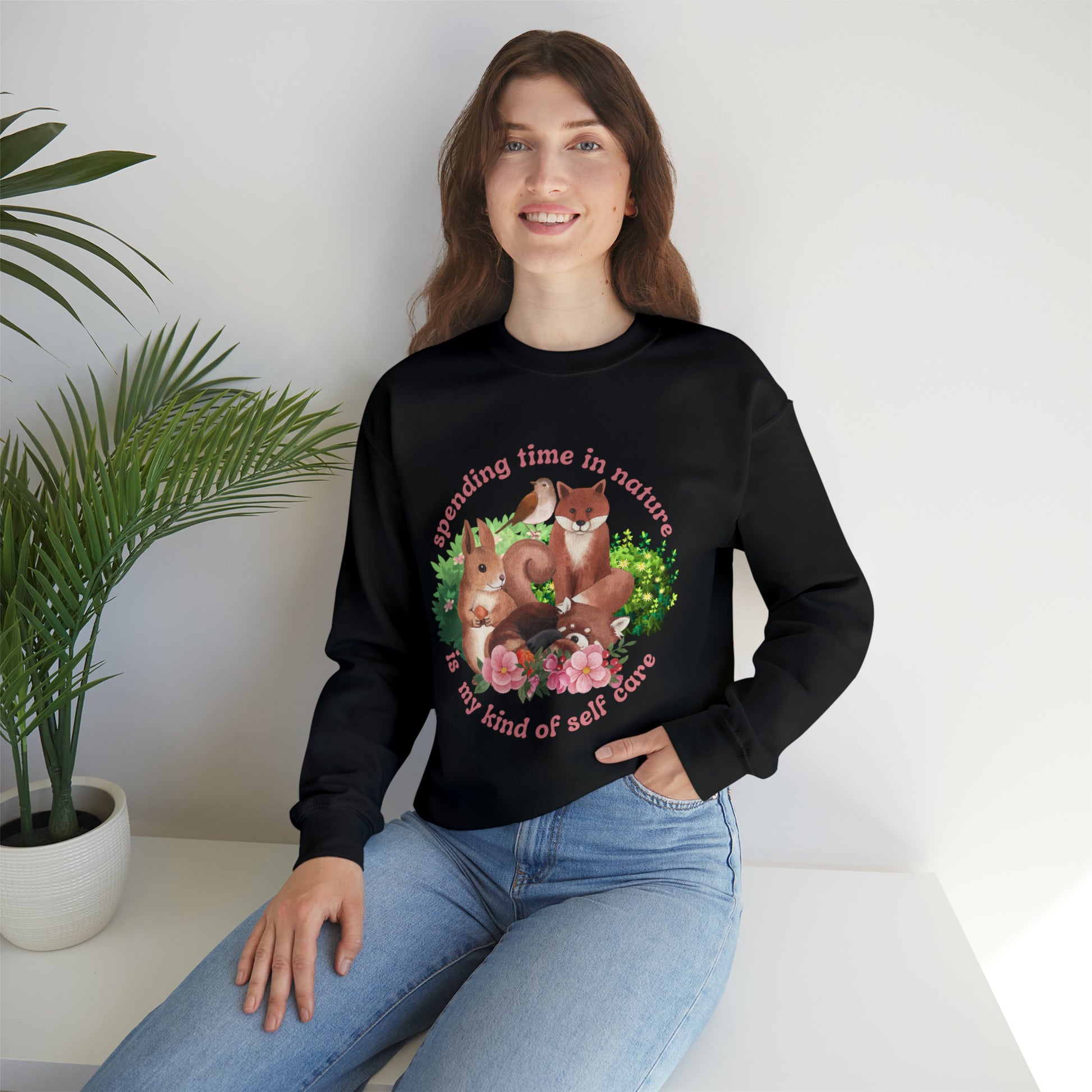 Nature is My Self Care Vintage Retro Style Unisex Heavy Blend Crewneck Sweatshirt (Fauna)