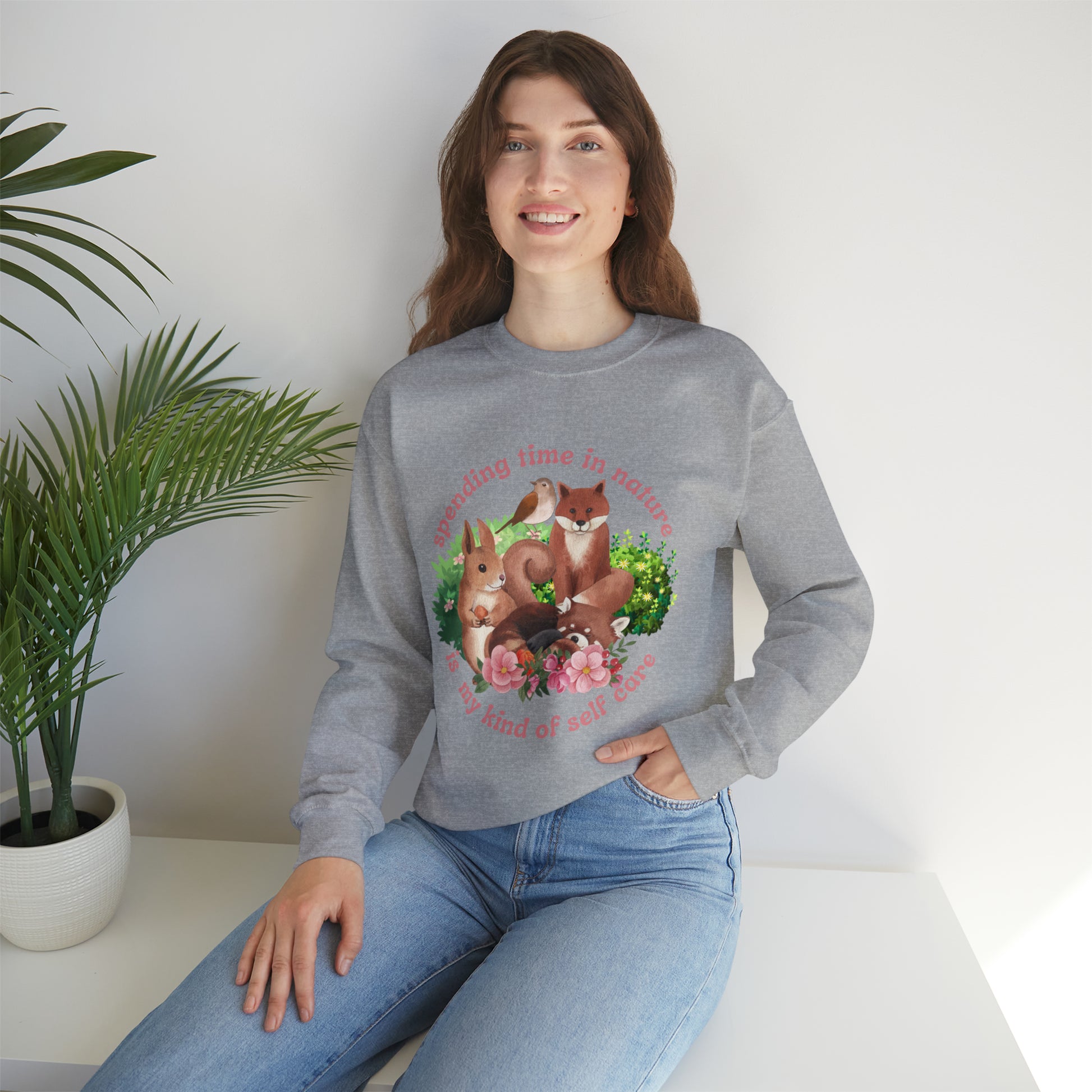 Nature is My Self Care Vintage Retro Style Unisex Heavy Blend Crewneck Sweatshirt (Fauna)