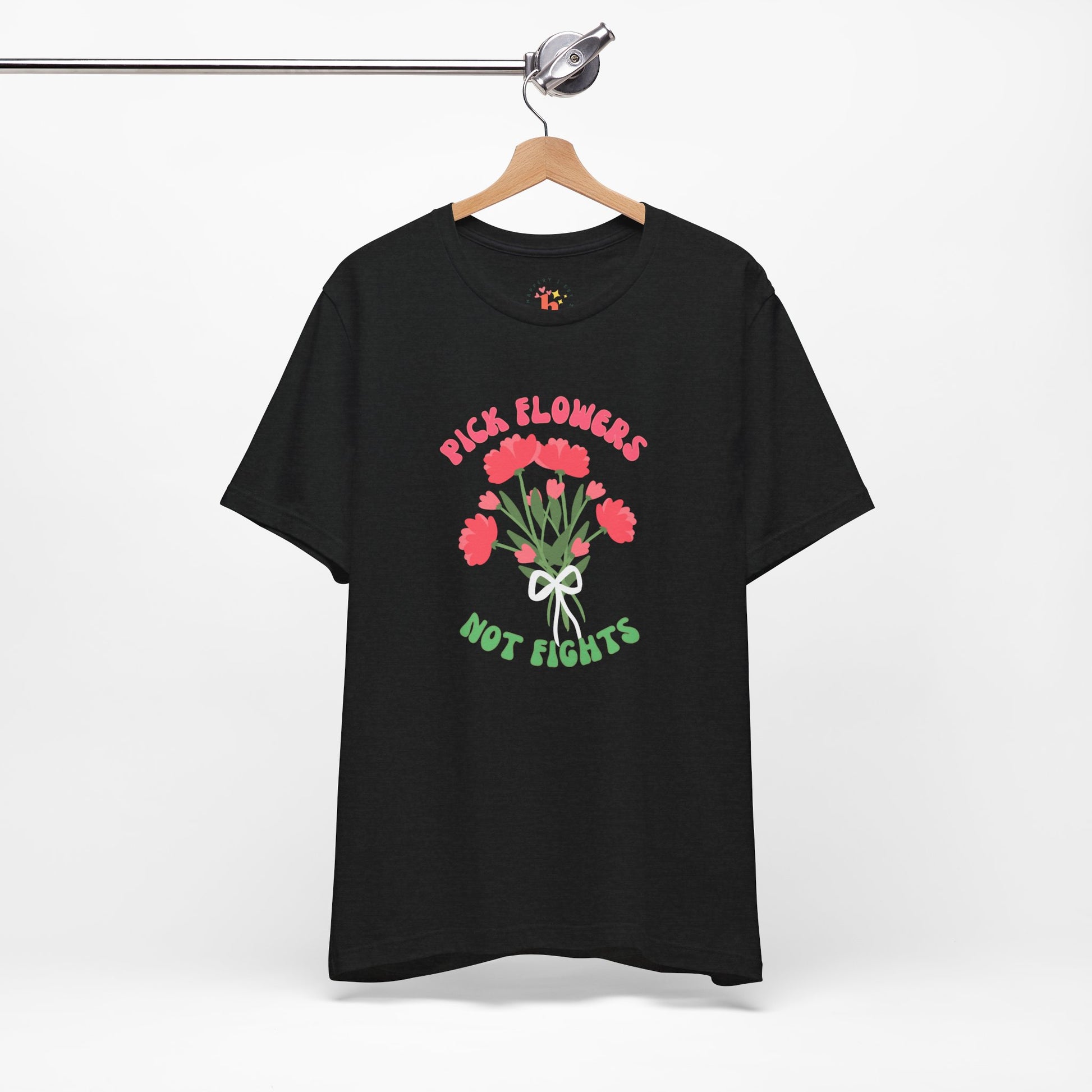 Pick Flowers Not Fights (Modern) Unisex Tee Shirt - Certified Organic & Vegan